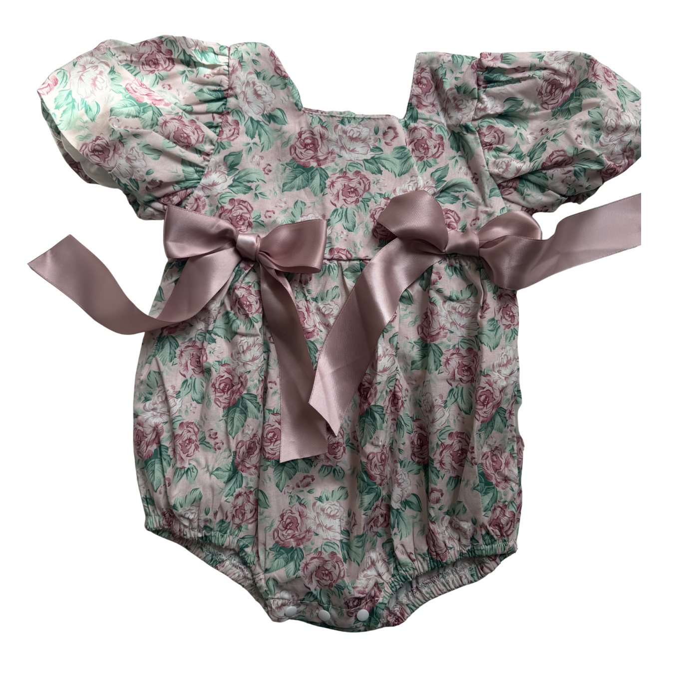 Floral Rose Romper w/ Satin Bows (9-12m) — Sample