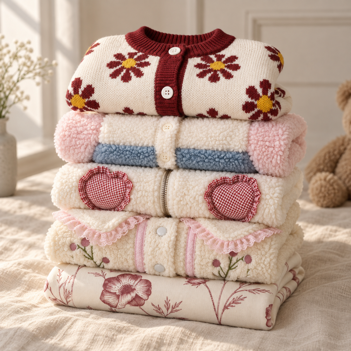 Girls winter clothing bundle with White Daisy fleeces and knitwear