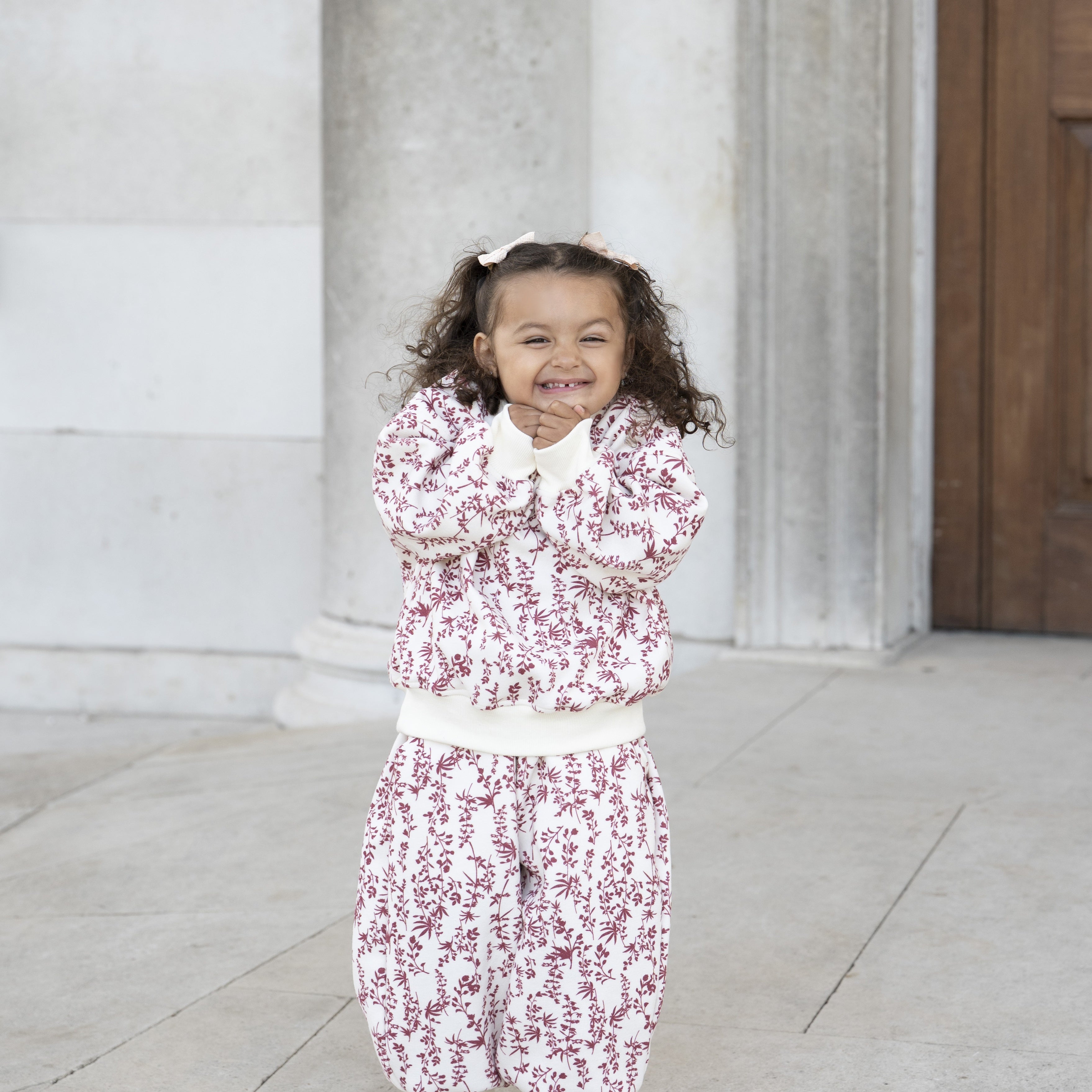 Tracksuit placeholder — full length, wine floral print on cream fleece (square)