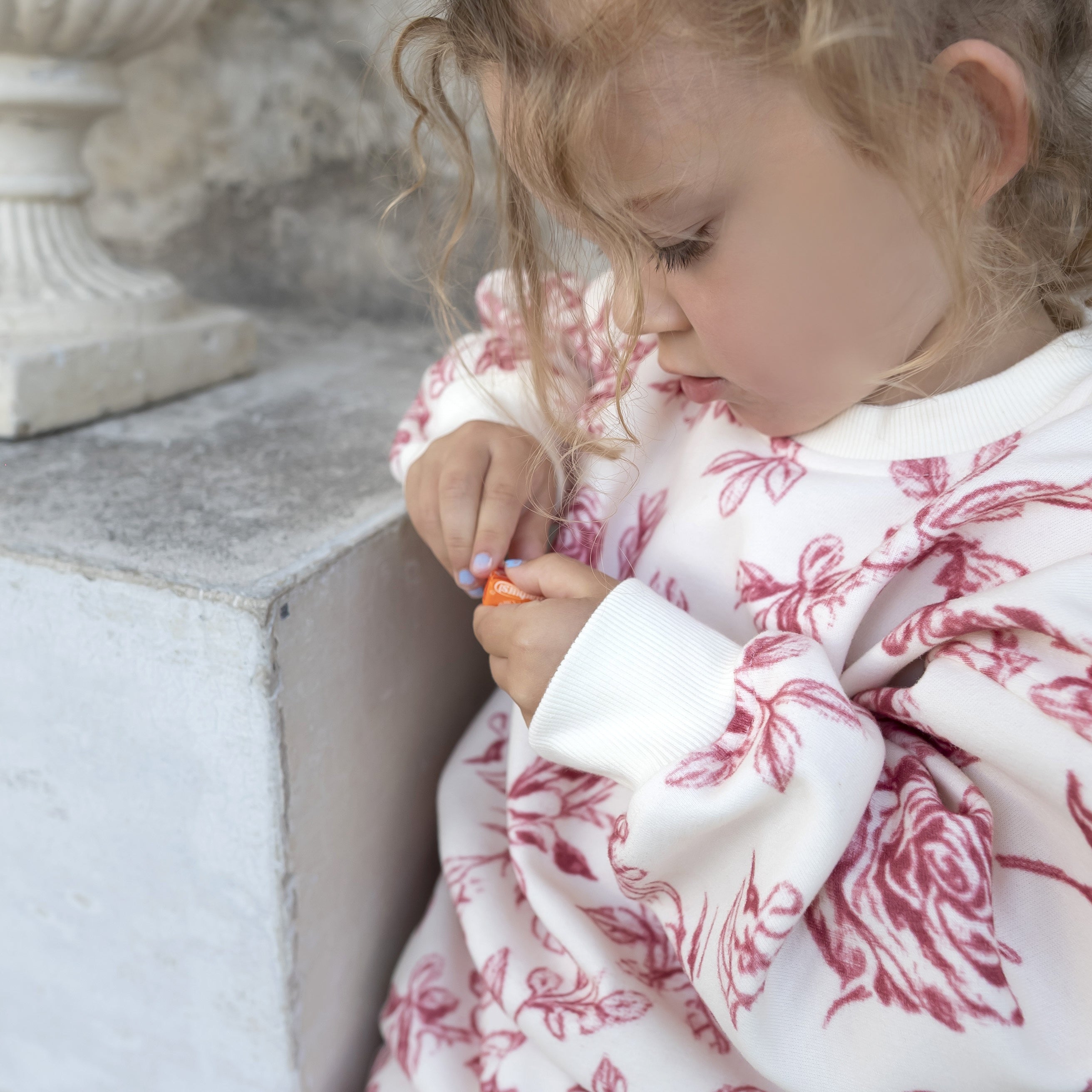 Rose Tracksuit — detail shot of the rose toile print (square)