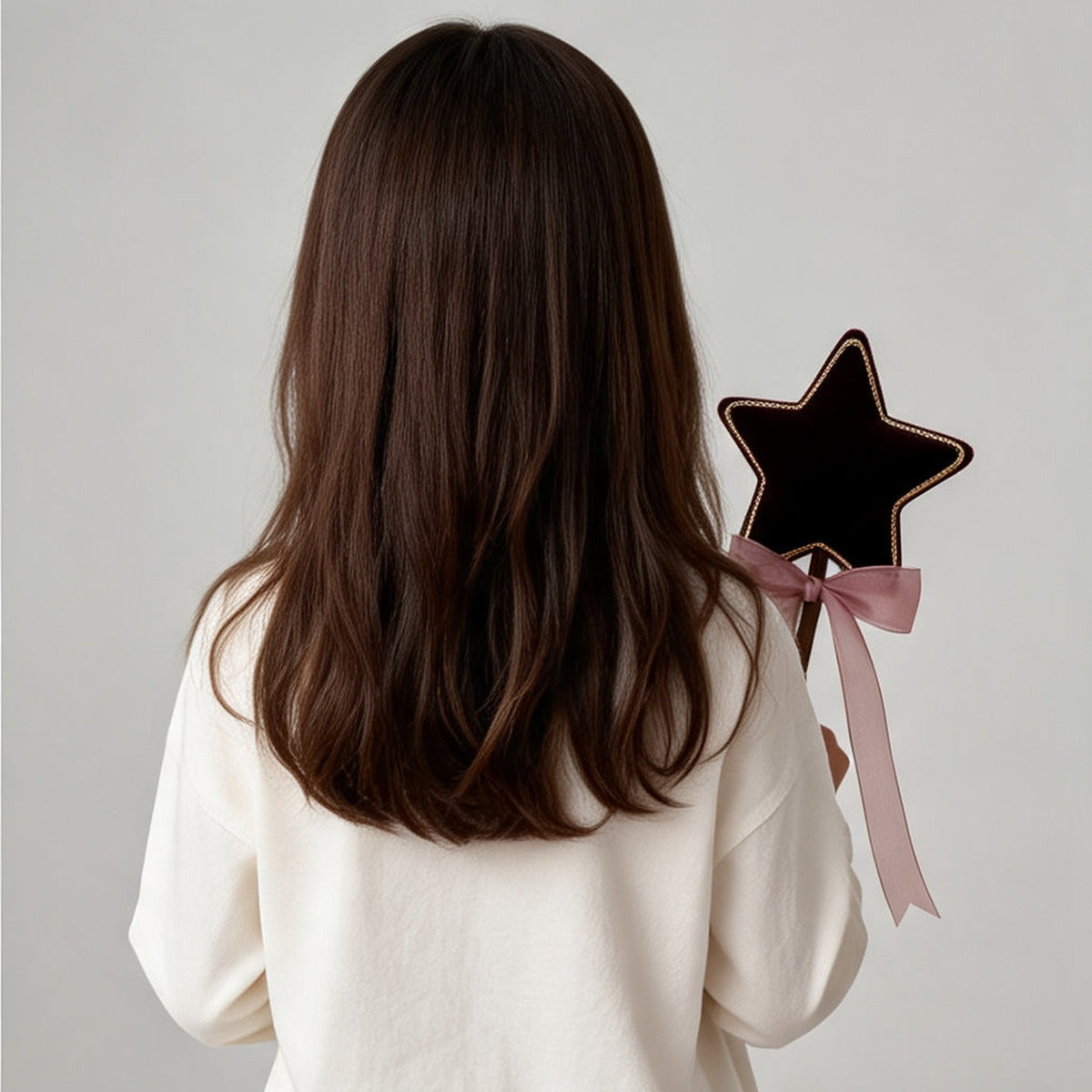 Back view of the Robin Star Wand in plain burgundy velvet with gold cord edging