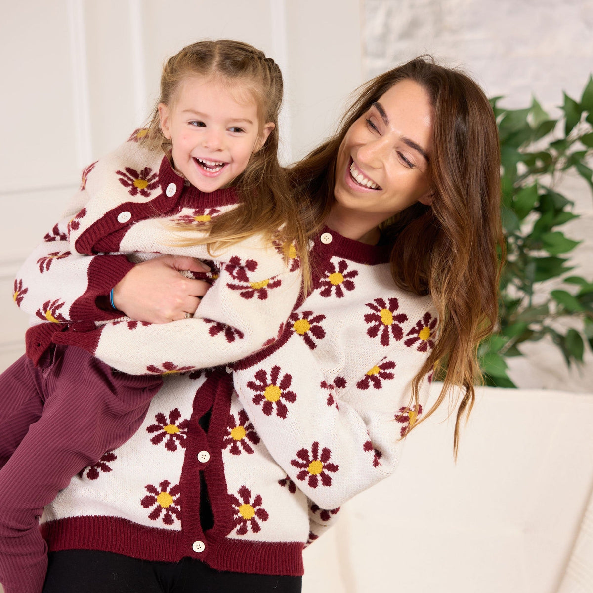 Daisy Knit Cardigans, Mummy and Mini hugging