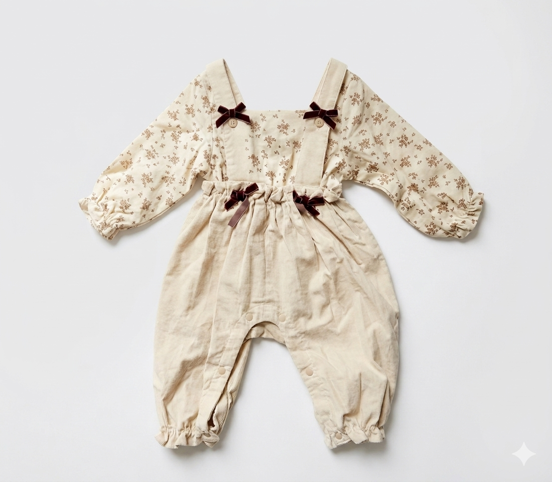 Cream Dungaree-Style Set (0-3m) — Sample