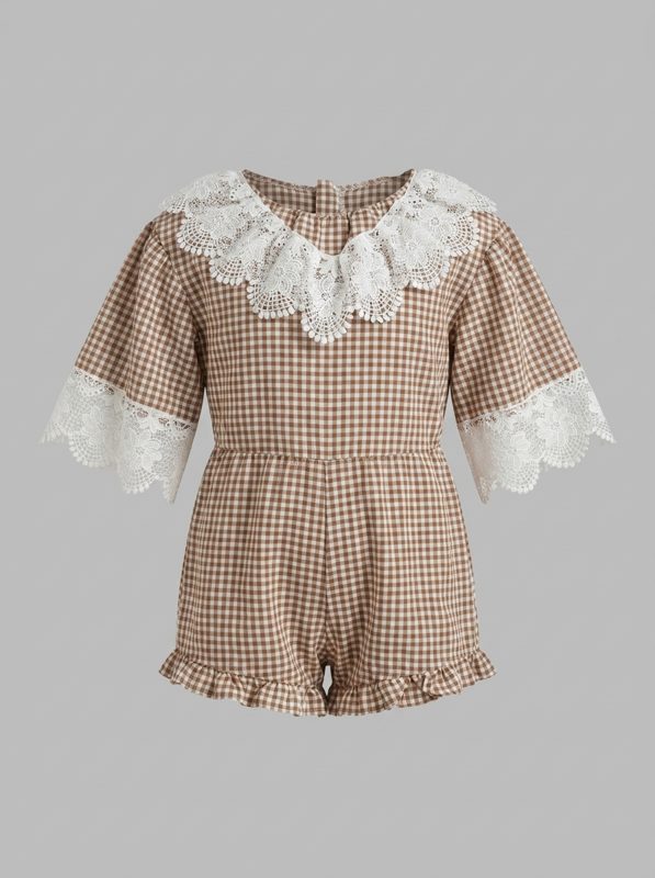 Beige Gingham Romper