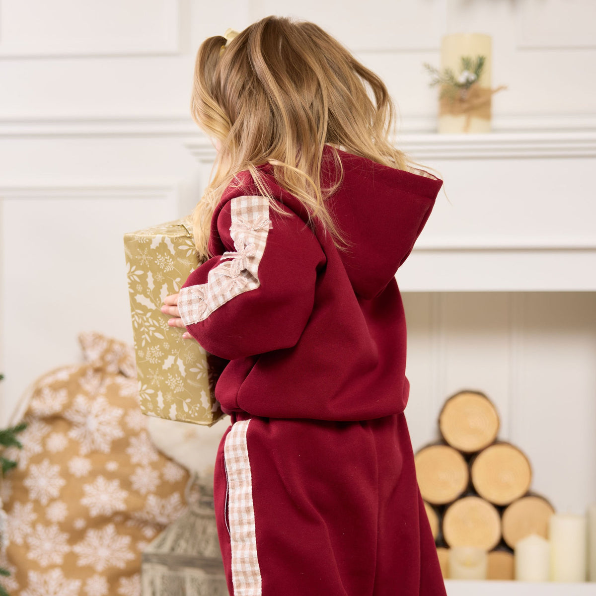 Gingham Bow Tracksuit, burgundy back
