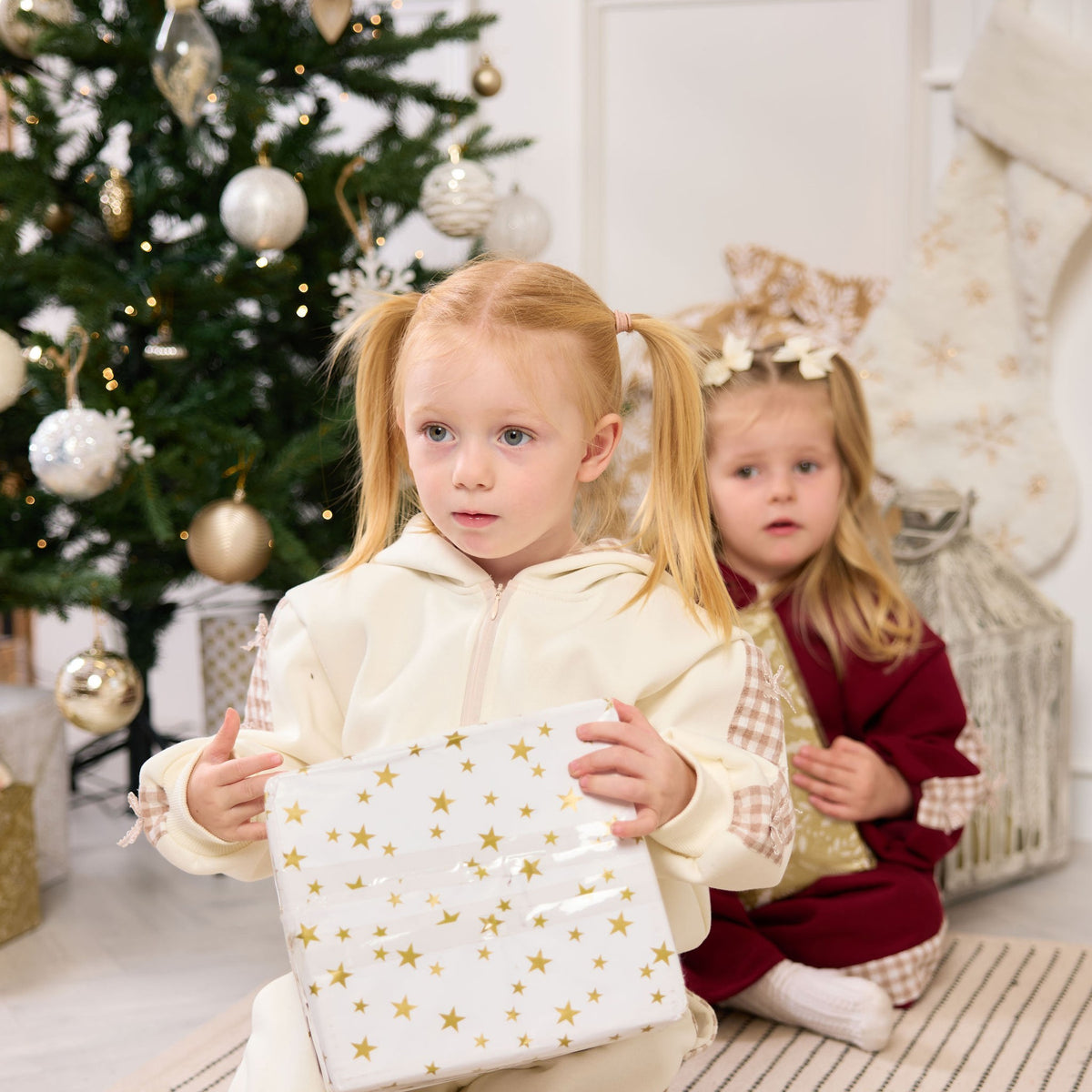 Gingham Bow Tracksuit, kneeling