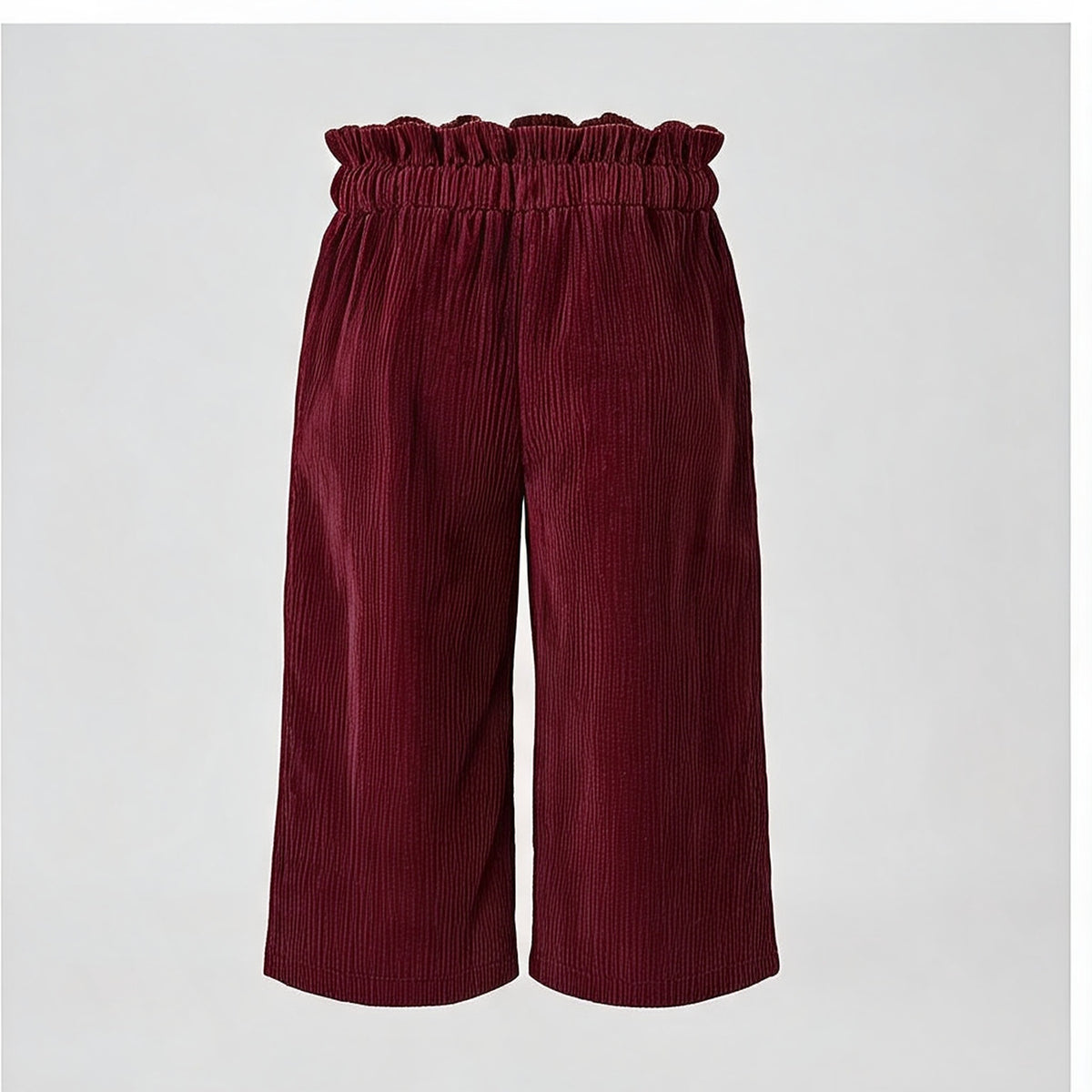 Robin Needlecord Trousers in burgundy needlecord, back view showing the paperbag waist
